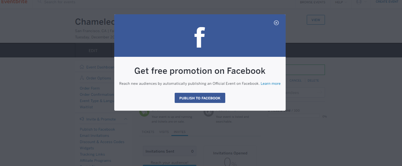 Eventbrite Integration Modal Chameleon